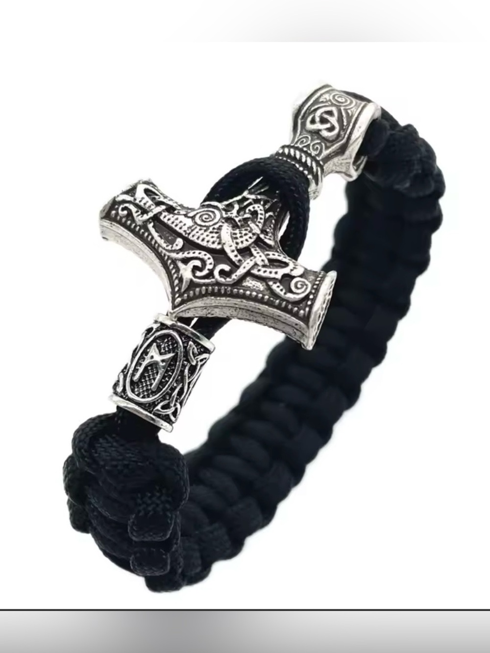 Stainless steel Thor’s hammer rope bracelet